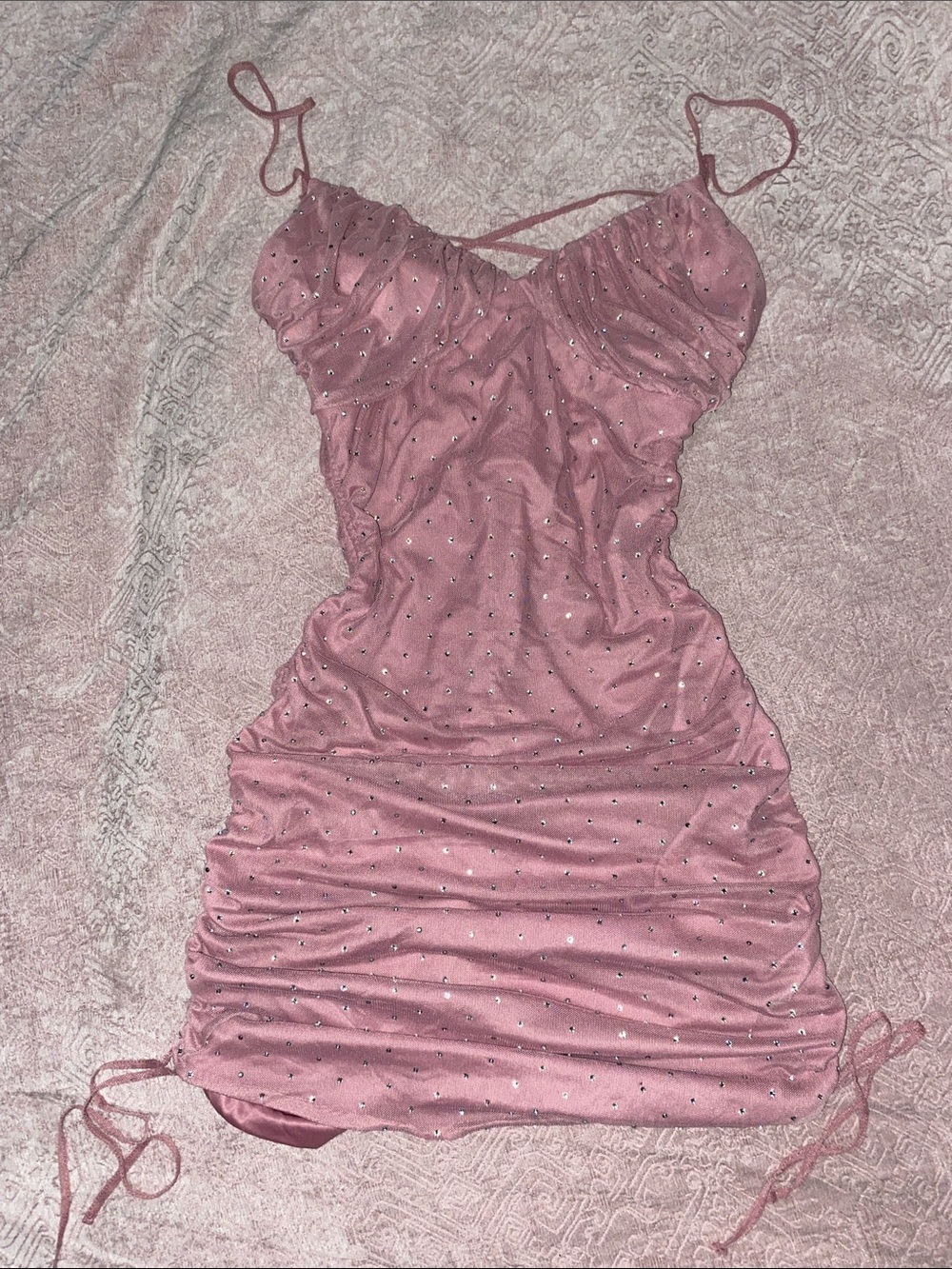 B. Smart Dusty Rose Mini Dress with Sparkle